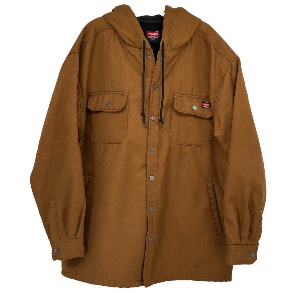Wrangler Workwear Hooded Chore Jacket Brown Fleece Lined Canvas XL